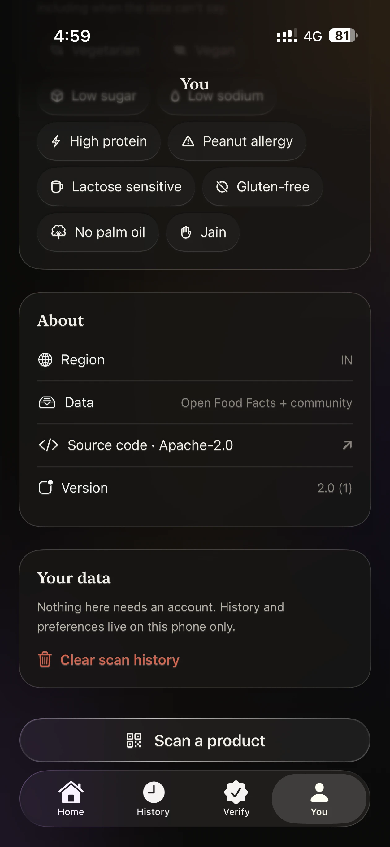 Custom Dietary Watch & Privacy